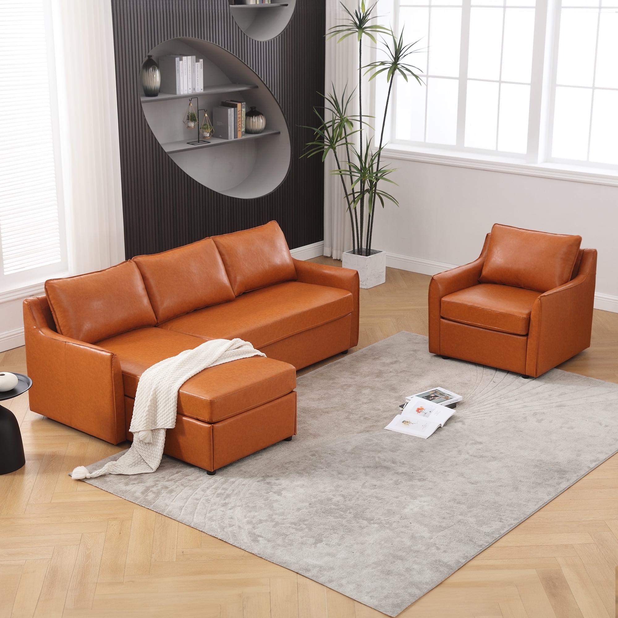 Muumblus 2 Pieces Modern MidCentury Living Room Sofa Sets, Single Sofa
