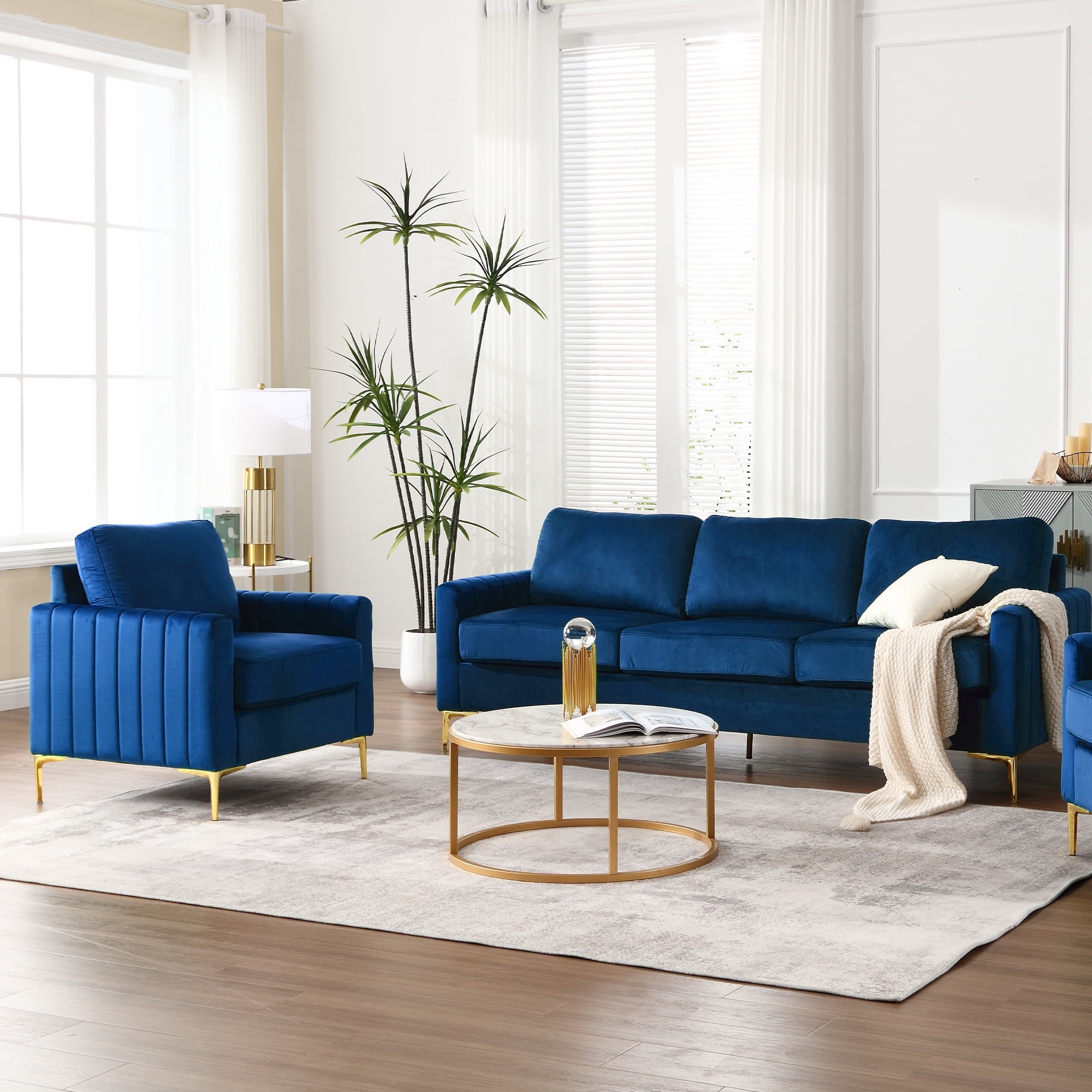 Muumblus 2 Pieces Velvet Living Room Sets, Modern 1 Seater Sofa Chair