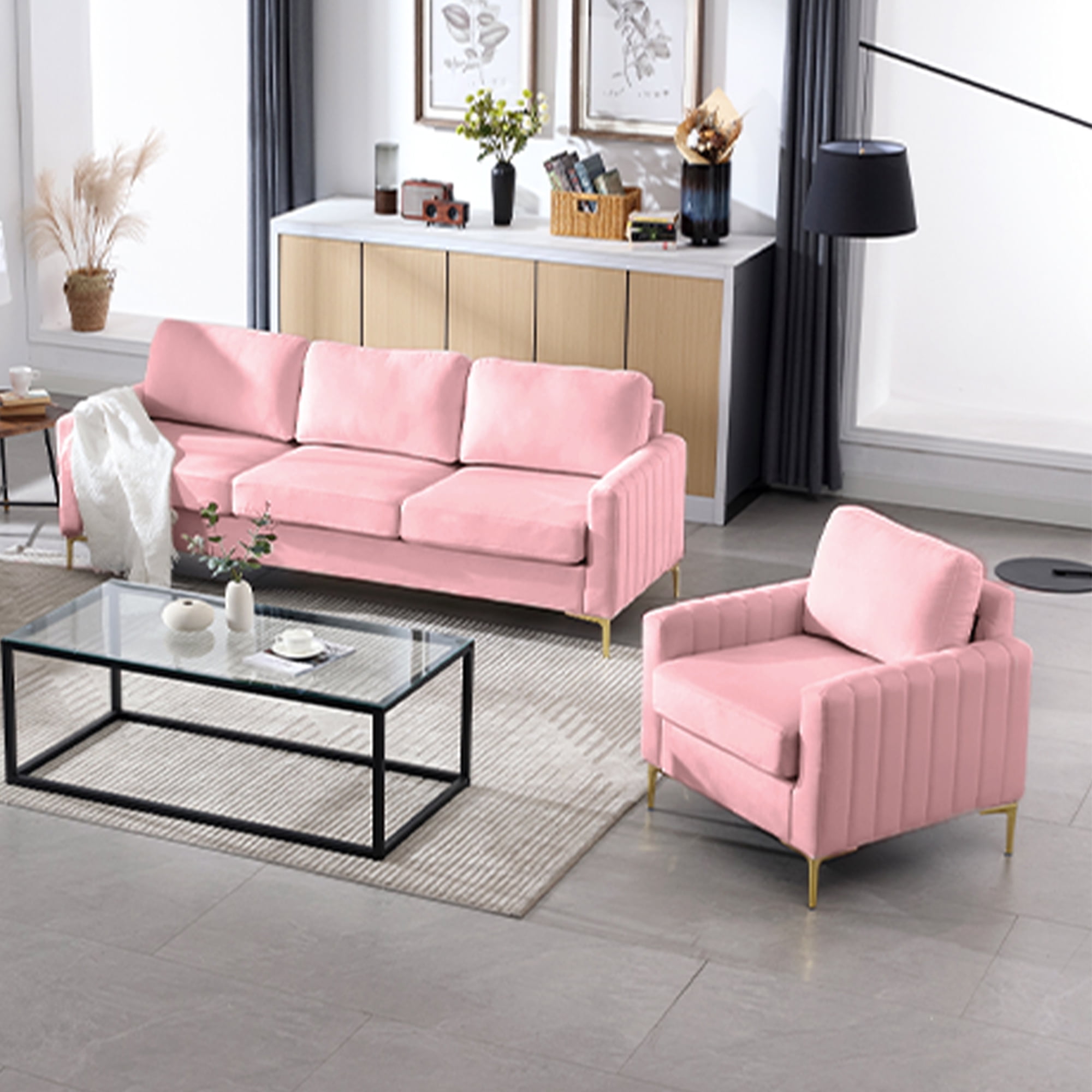 Muumblus 2 Pieces Velvet Living Room Sets, Modern 1 Seater Sofa Chair ...