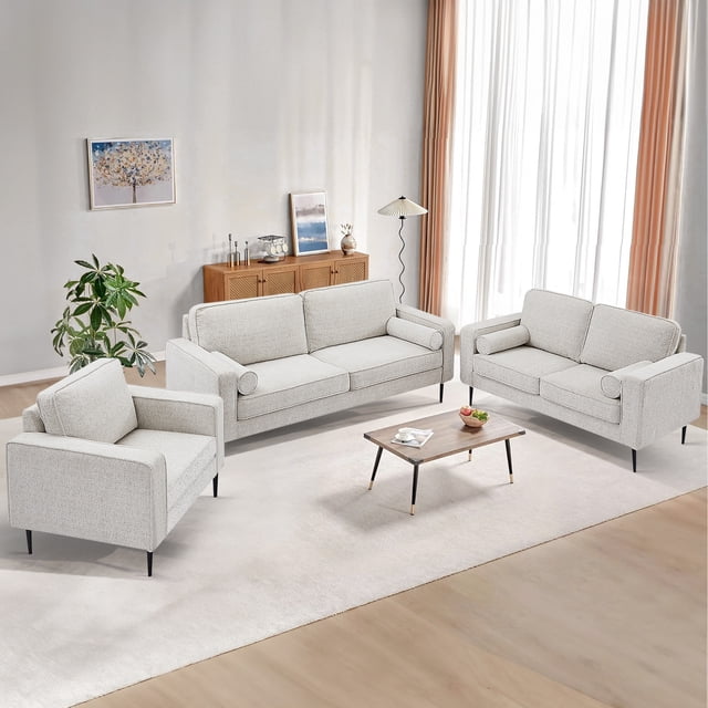 Muumblus 3 Pieces Living Room Sofa Set, Accent Chair and Loveseat Sofa