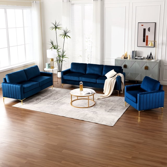 Muumblus 3 Pieces Velvet Living Room Furniture Sets, Modern 1 Seater ...