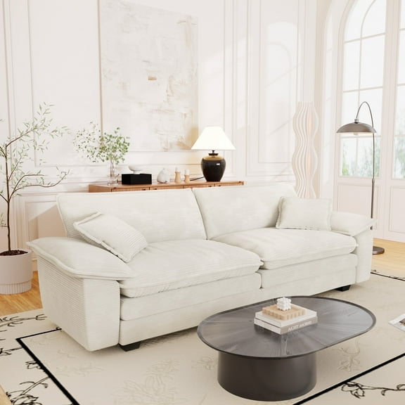 Muumblus 80.5" Corduroy Loveseat Sofa, Oversized Upholstered 2-Seater Plush Cloud Couch for Living Room/Apt, White