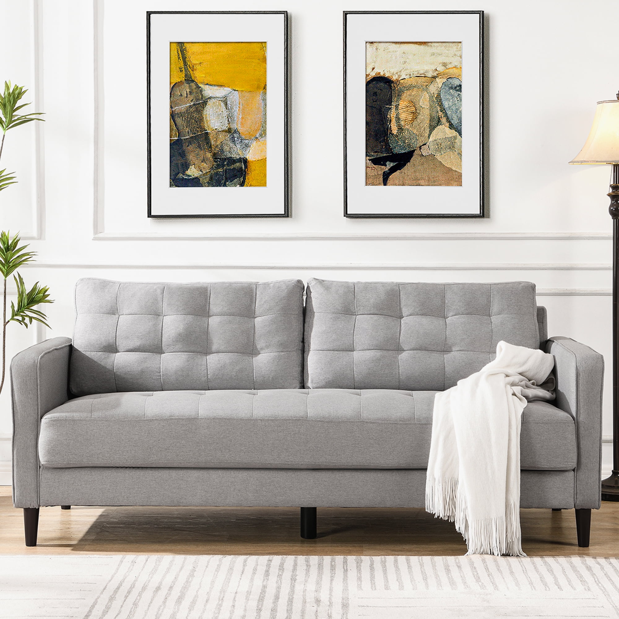 Muumblus Classic Quality 3-Seater Sofa, Tufted Linen Upholstered Couch ...