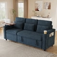 thumbnail image 1 of Muumblus 3-in-1 Convertible Sectional Sleeper Sofa with Recliner, Side Table & USB, 3-Seater Pull Out Couch Bed for Living Room, Blue Chenille, 1 of 9