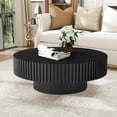 thumbnail image 1 of Muumblus 31.5" Round Wood Coffee Table, Modern Unique Fluted Accent Center Table for Living Room, Black, 1 of 9