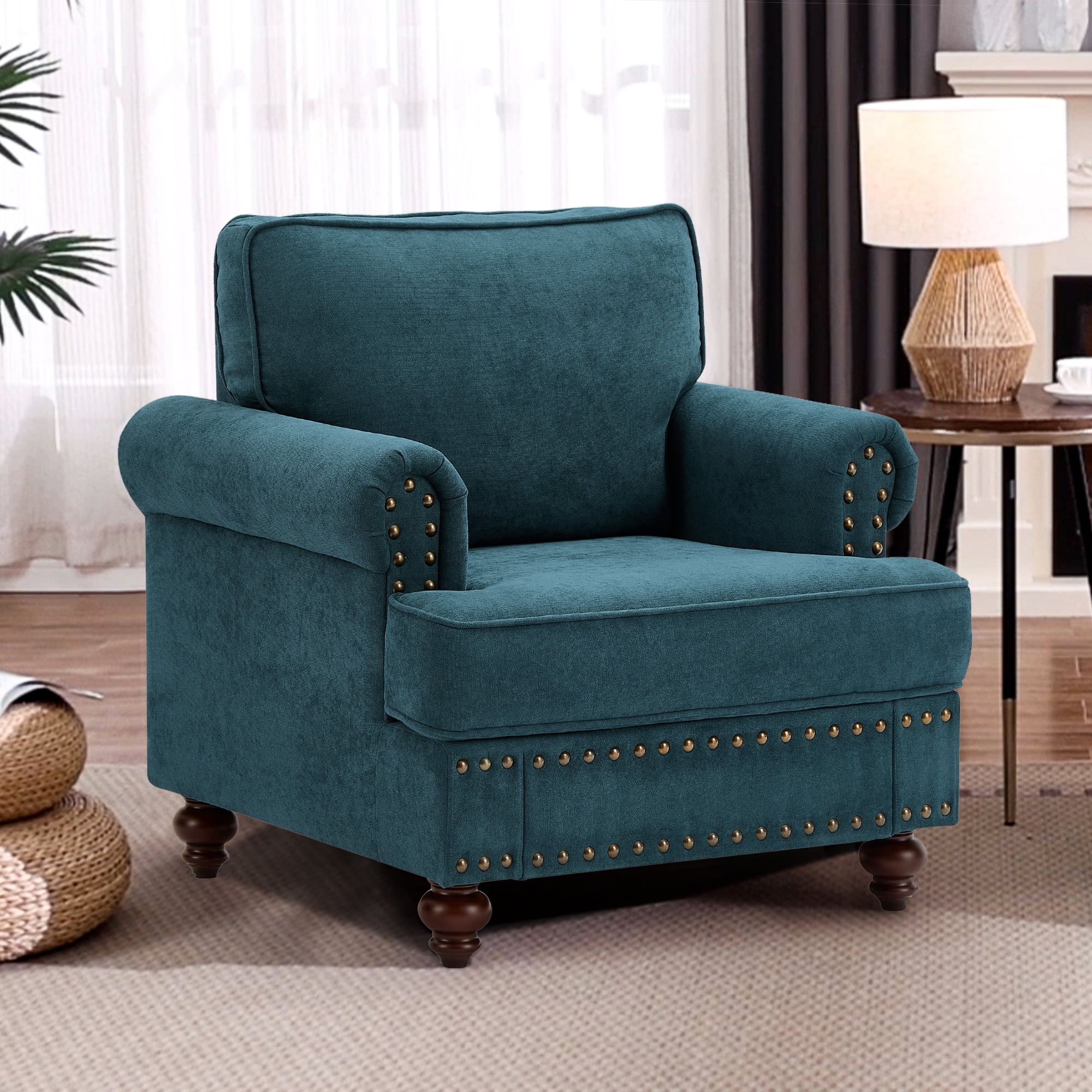 Muumblus 38" W MidCentury Single Sofa Accent Chair with Nailhead