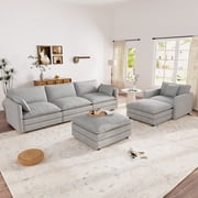 Muumblus 4 Pieces Living Room Furniture Sets, Modular L-Shaped Sofa and Chaise Lounge Chair with 2 Movable Ottoman, Gray Chenille deal from Walmart