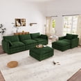 thumbnail image 1 of Muumblus 4 Pieces Living Room Furniture Sets, Modular L-Shaped Sofa and Chaise Lounge Chair with 2 Movable Ottoman, Green Chenille, 1 of 9