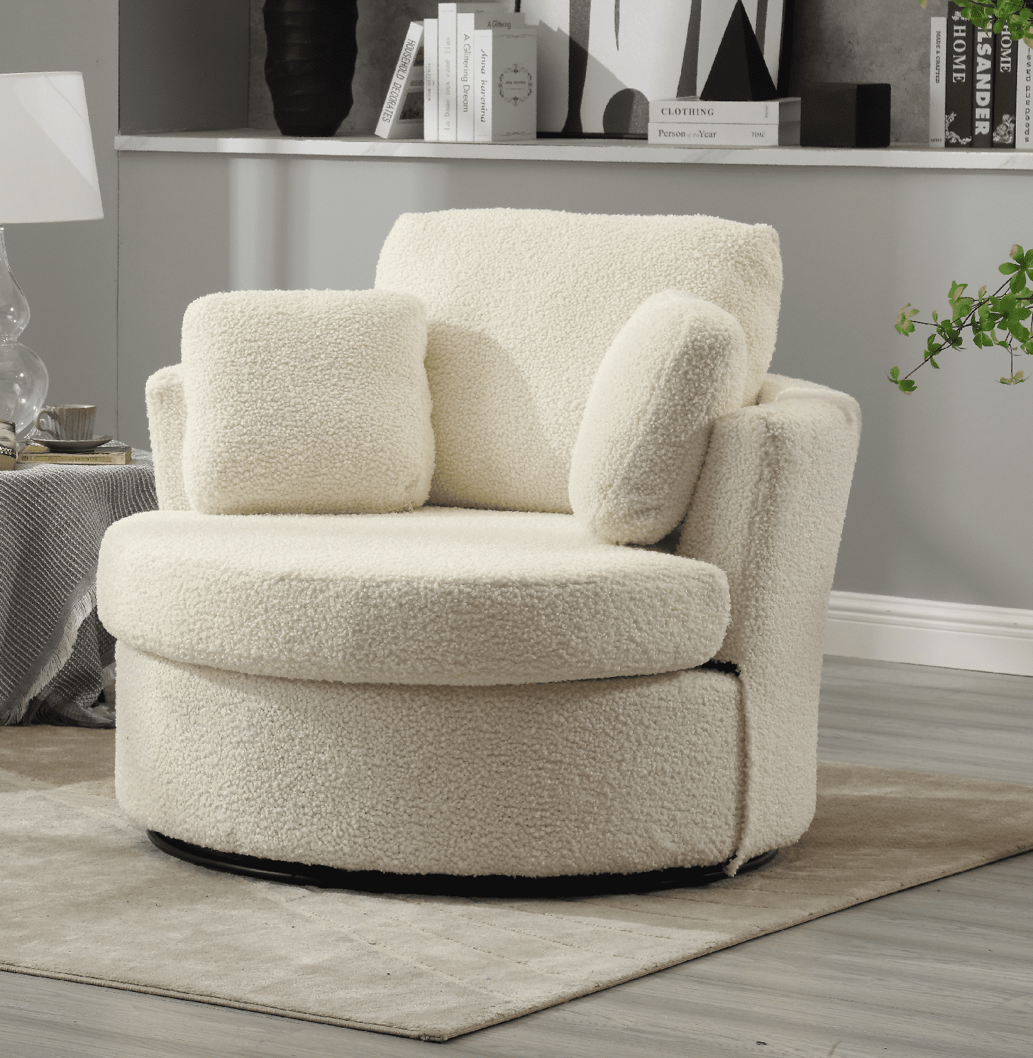 Muumblus 42.2"W Sherpa Swivel Chair, Modern Oversize Accent Chair
