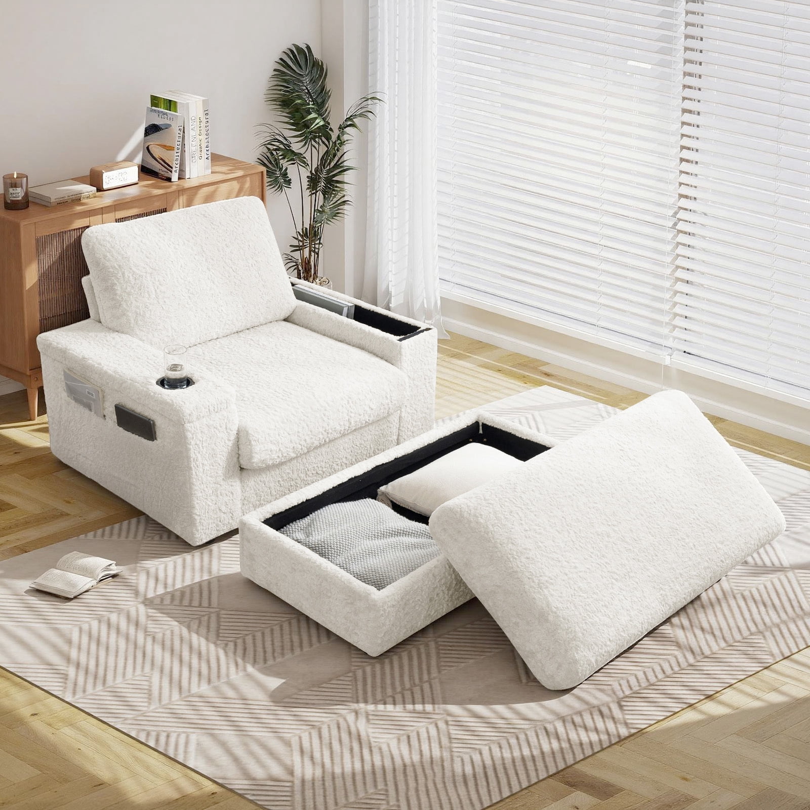 Muumblus Accent Chair with Storage Armrest & Ottoman, Cozy Leisure ...