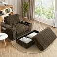 thumbnail image 1 of Muumblus 42" Chaise Lounge Indoor, Accent Armchair with Storage Ottoman & Armrests, Oversized Lounge Chair Sleeper Chair for Living Room, Brown Faux Rabbit Fur, 1 of 12