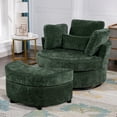 thumbnail image 1 of Muumblus 42"W Chenille Oversized Swivel Accent Barrel Chair with Storage Ottoman, Comfy Round Reading Armchair for Living Room, Bedroom, Green, 1 of 11