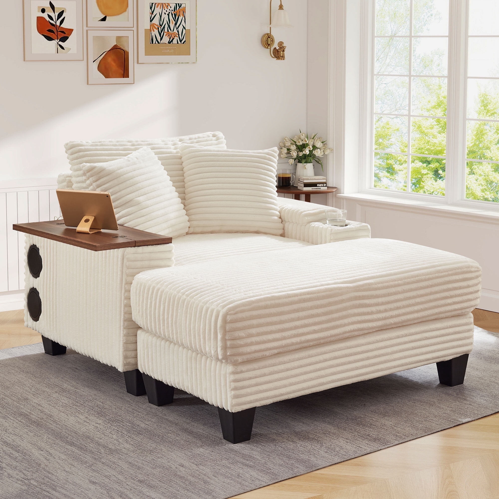 Walmart promo code:  Walmart Black Friday Deals 2025 Muumblus 45.5" Oversized Accent Chair with Ottoman, Indoor Chaise Lounge Chairs Comfy Corduroy Reading Armchair for Living Room, Orange