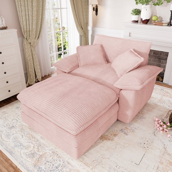 Muumblus Oversized Accent Chair with Ottoman, 48" Indoor Chaise Lounge Cloud Sofa Reading Armchair for Modern Living Room, Bedroom, Pink Corduroy