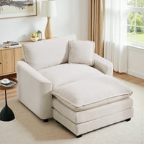Muumblus 46" Accent Chair with Ottoman, Oversized Indoor Lounge Chair, Corduroy Sofa Armchair with Footstool, Beige