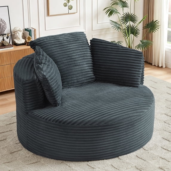 Muumblus 48.8" Oversized Accent Barrel Chair, Fluffy Round Lazy Sofa Chair for Adults, No Assembly Required, Dark Gray Corduroy
