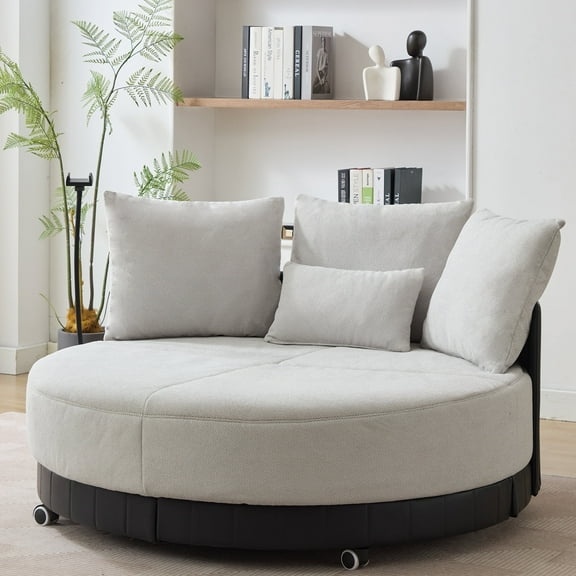 FFH 52.75" Swivel Accent Chair with Adjustable Phone Stand, Oversized Lounge chair with 4 Rotating Pulley, Comfy Sofa Chair with 4 Pillows for Living Room