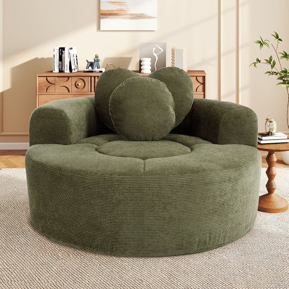 Muumblus 54" Oversized Round Indoor Chaise Lounge Chair, Boneless Cloud Couch, No Assembly Required, Floor Sofa Chair for Living Room, Green