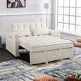 thumbnail image 1 of Muumblus 55.5" Convertible Futon Sofa Bed, Small Space Loveseat Sleeper with Pull Out Bed, Modern Velvet Sofa Couch for Living Room, Adjsutable Backrest, Beige, 1 of 7