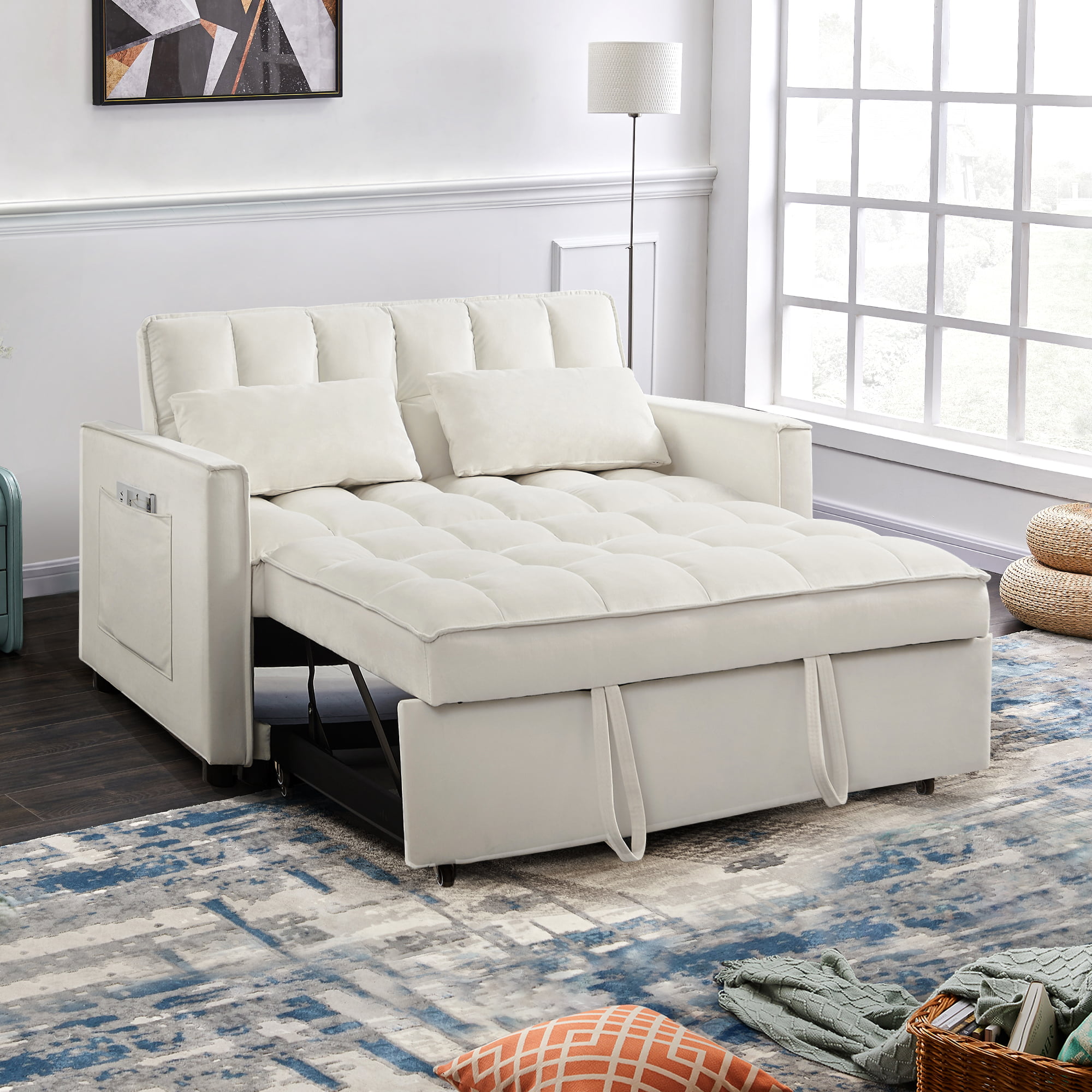 Sprællemand cyklus amerikansk dollar Muumblus 55.5" Convertible Futon Sofa Bed, Small Space Loveseat Sleeper  with Pull Out Bed, Modern Velvet Sofa Couch for Living Room, Adjsutable  Backrest, White - Walmart.com