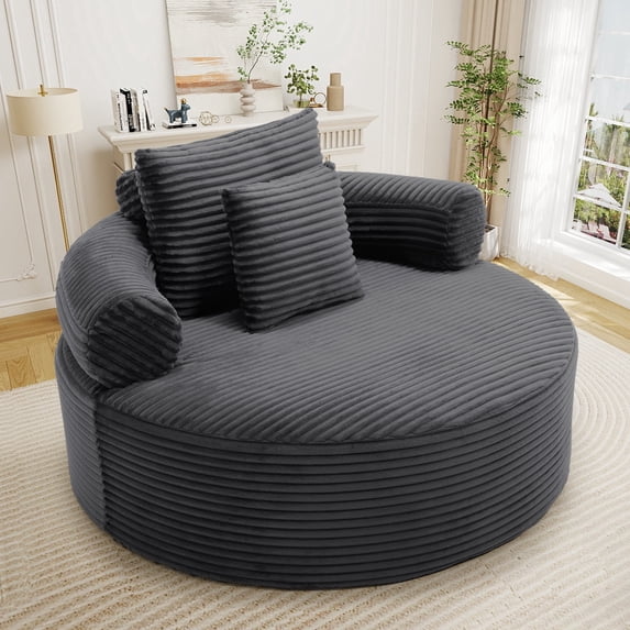 Muumblus 55" Indoor Round Lounge Chair, Oversized Boneless Accent Barrel Chair, Dark Gray Corduroy