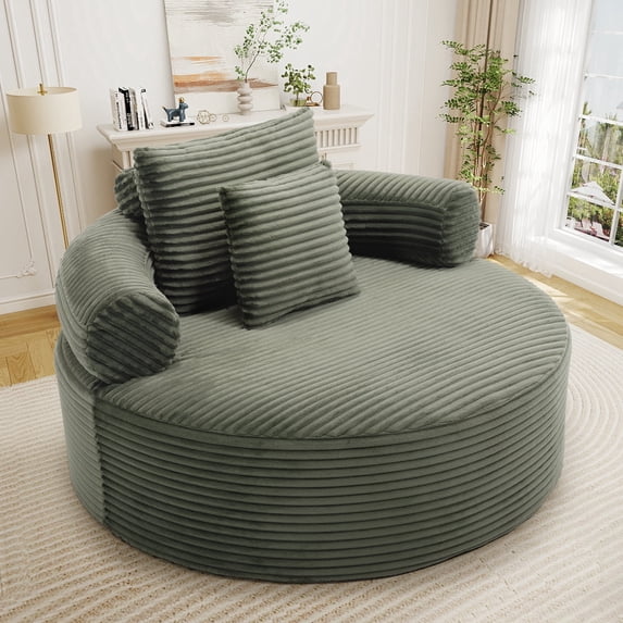 Muumblus 55" Indoor Round Lounge Chair, Oversized Boneless Accent Barrel Chair, Green Corduroy