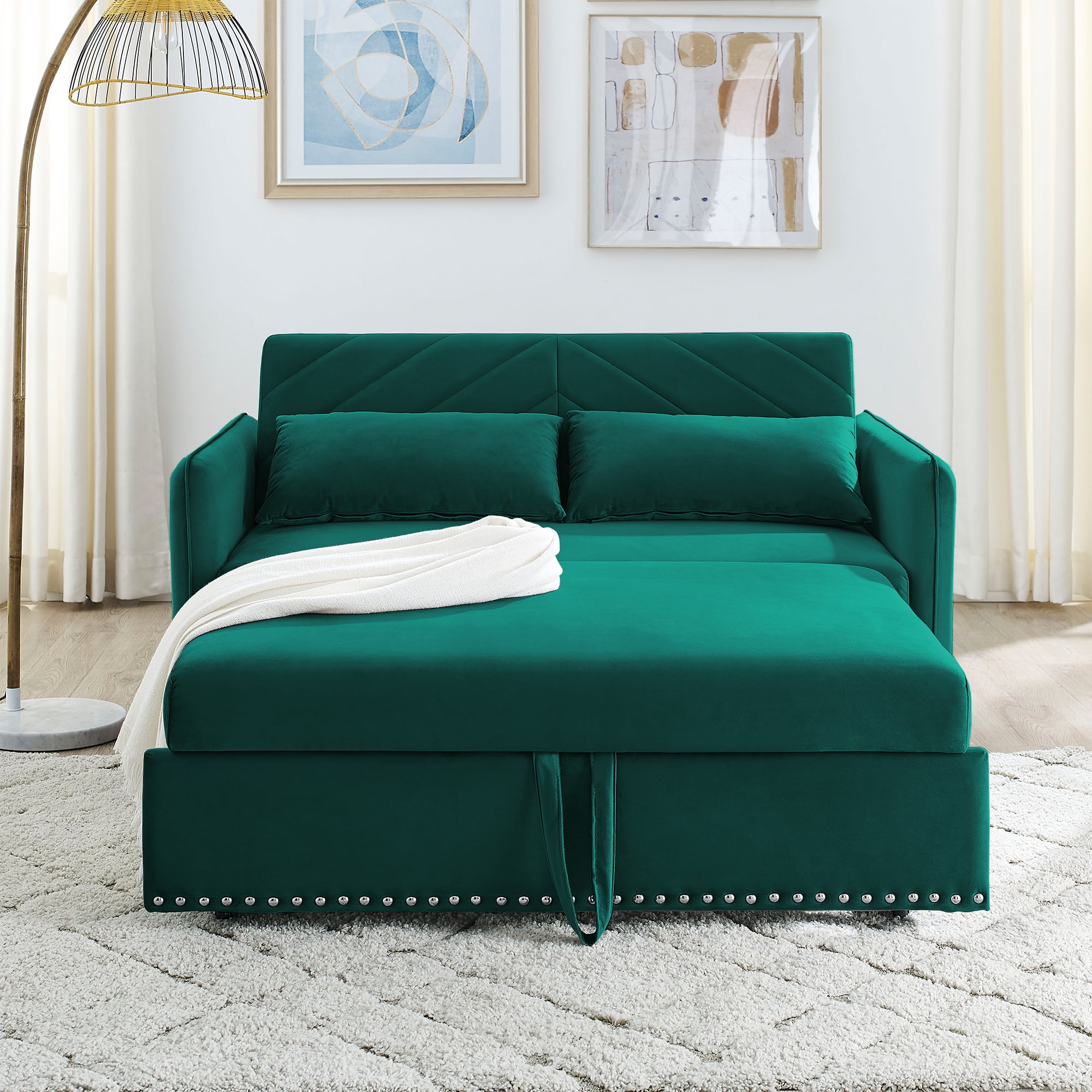 Muumblus 55" Pull Out Sofa Bed, Convertible Sleeper Loveseat with USB