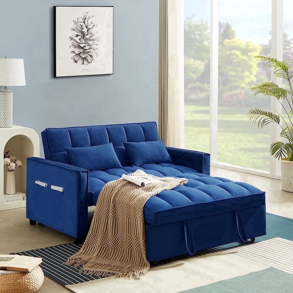 Muumblus 55" Sleeper Couch for Small Space, Foldable Pull Out Sofa Bed with Adjustable Backrest, Modern Velvet Futon