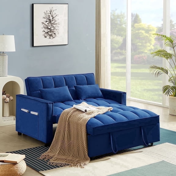 Muumblus 55" Sleeper Couch for Small Space, Foldable Pull Out Sofa Bed with Adjustable Backrest, Modern Velvet Futon