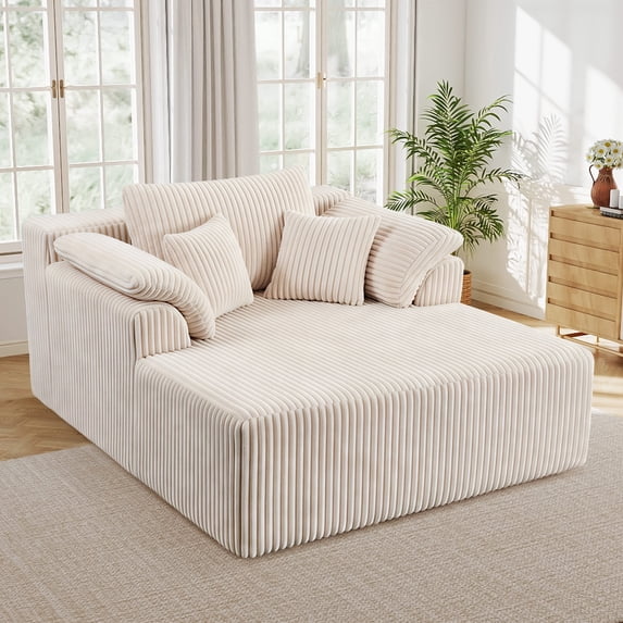 Muumblus 60" Oversized Chaise Lounge Chair Indoor Furniture, No-Assembly Modern Boneless Cloud Couch, Sleeper Sofa Bed for Living Room, Beige Corduroy