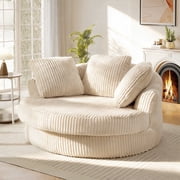 Muumblus 61" Oversized Round Boneless Lounge Chaise Chair Indoor, Corduroy Deep Seat Cloud Couch Sleeper Sofa Bed with 3 Pillows, No Assembly Barrel Chair for L