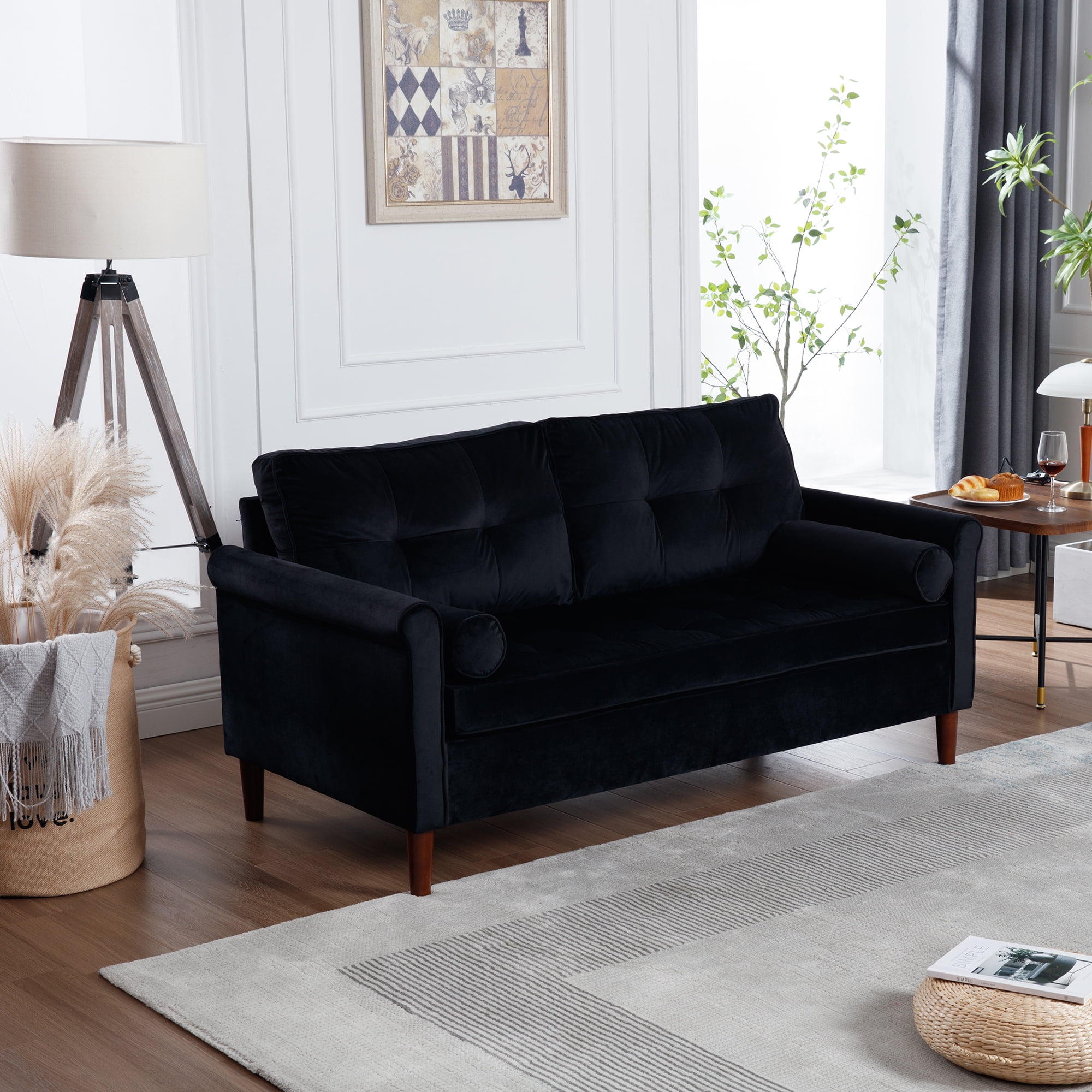 Muumblus 64.5" Velvet Loveseat with Wood Legs, 2 Seater Small Loveseat