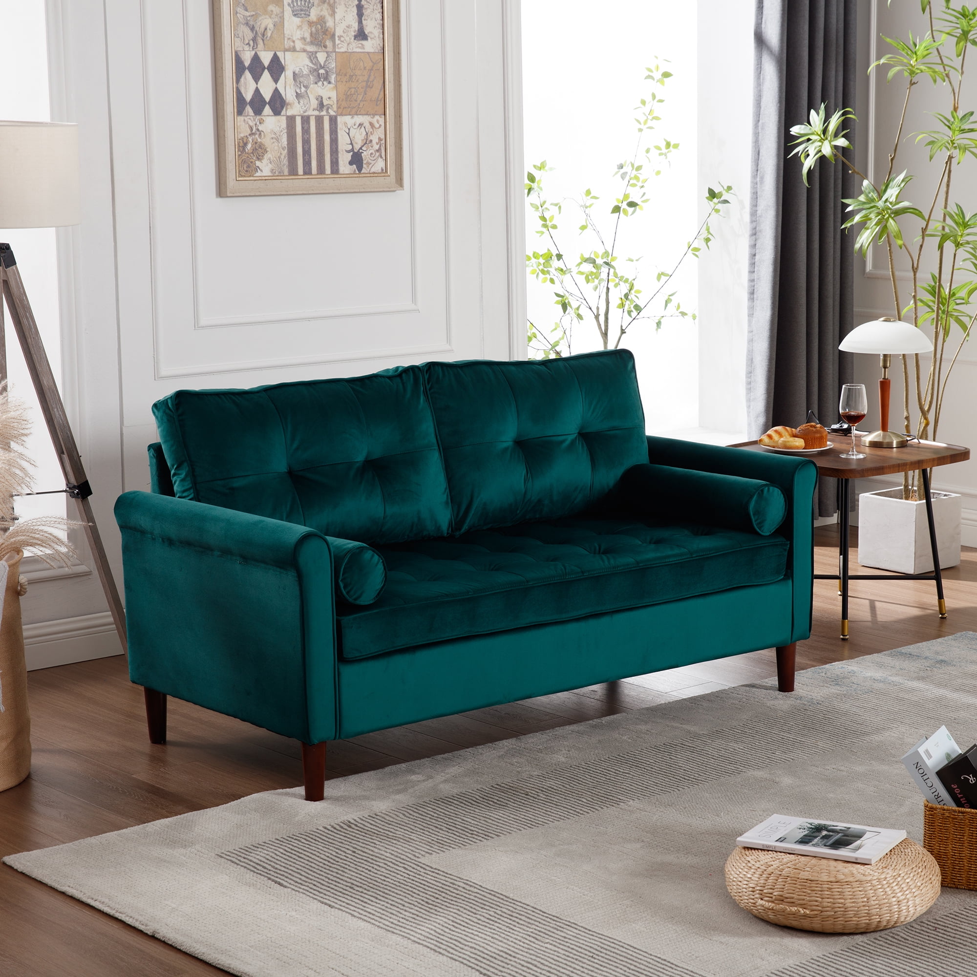 Muumblus 64.5" Velvet Loveseat with Wood Legs, 2Seater Small Loveseat