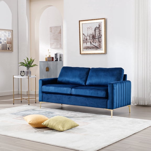 Muumblus 65" Velvet Loveseat Sofa, Small 2 Seater Couch, Mid Century Modern Couches for Living Room, Navy Blue