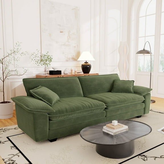 Muumblus 80.5" Corduroy Loveseat Sofa, Oversized Upholstered 2-Seater Fluffy Cloud Sleeper Couch for Living Room/Apt, Green