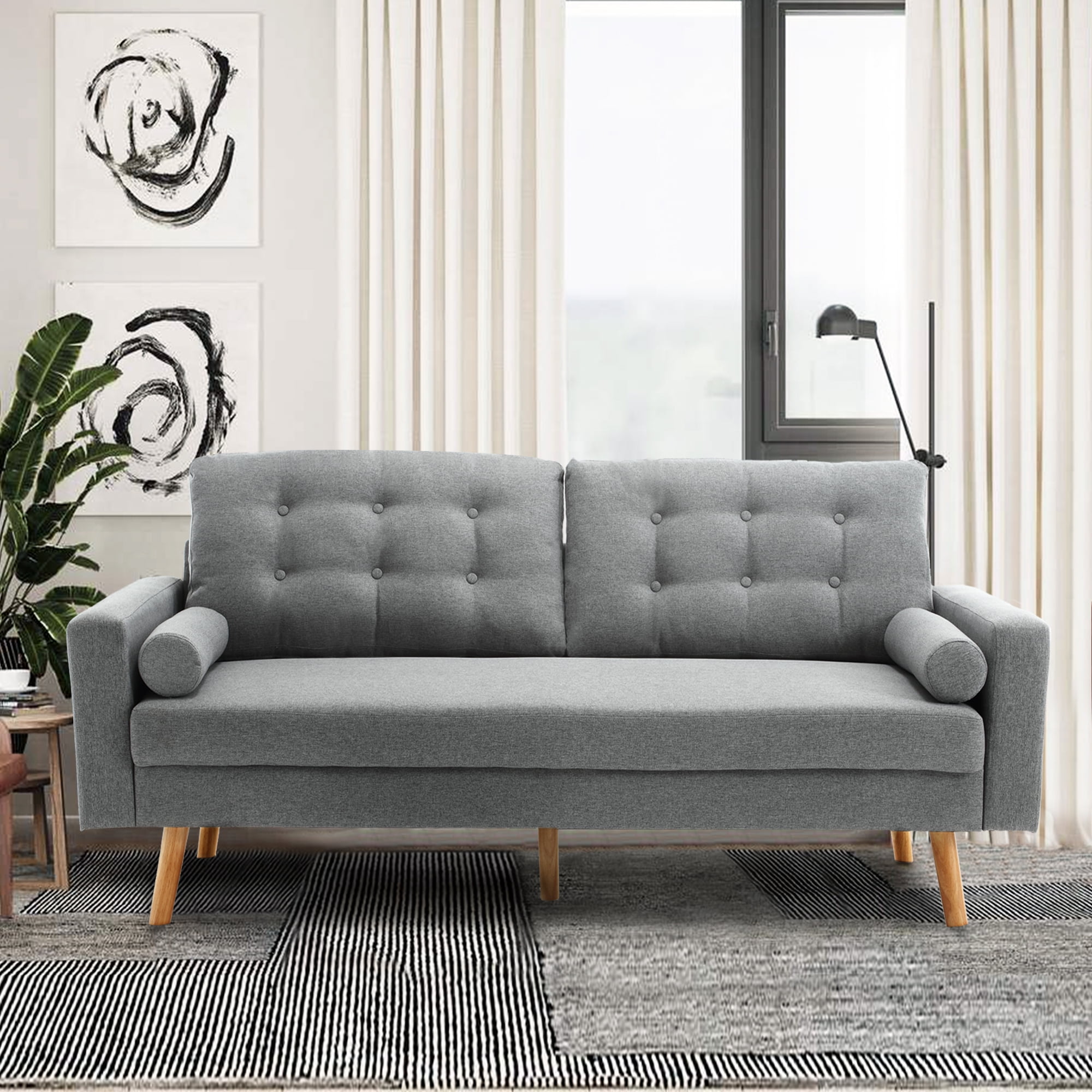 Muumblus Strong Three-Seater Upholstered Gray Fabric Sofa Couch for ...