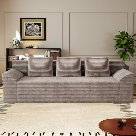 Muumblus 71" Boneless Sofa with Curved Arms, Living Room Upholstered Deep Seat Couch with Pocket, Camel Corduroy