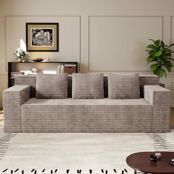 Muumblus 71" Boneless Sofa with Square Arms, Living Room Upholstered Deep Seat Couch with Pocket, Camel Corduroy