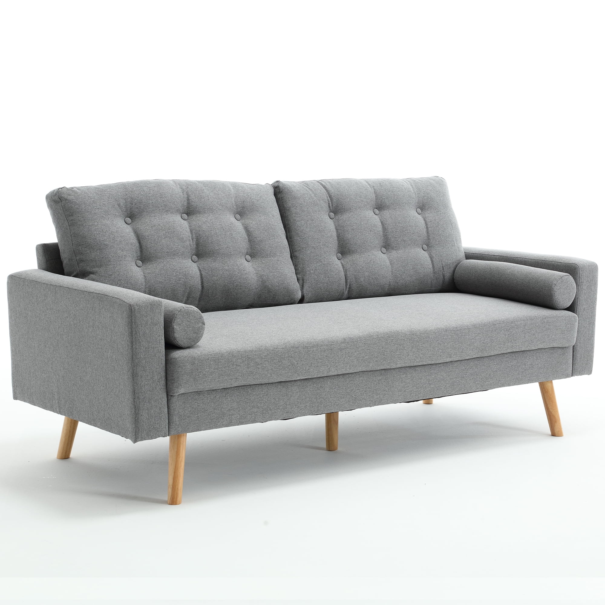 Muumblus 74" Sofa Couch, Linen Fabric Upholstered Loveseat for Living