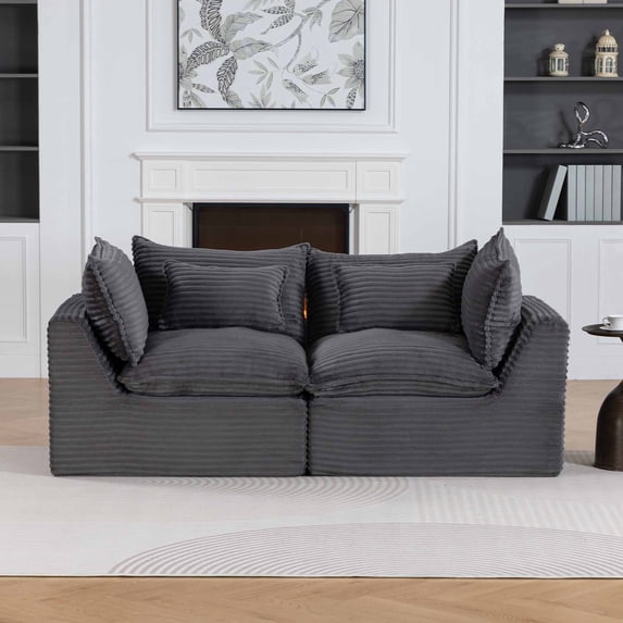 Muumblus 75" Boneless Cloud Couch, No Assembly Required, Small Living Room Sofa, Gray Corduroy