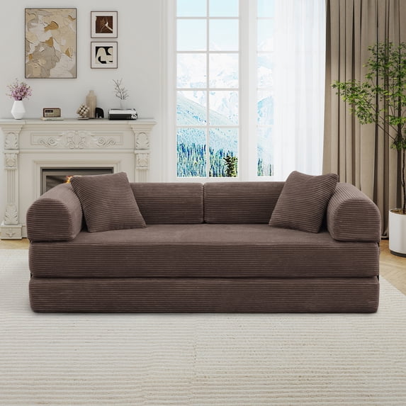 Muumblus 78" Corduroy Loveseat Cloud Sofa , Queen Size Convertible Slpper Couch Bed for Living Room, Brown