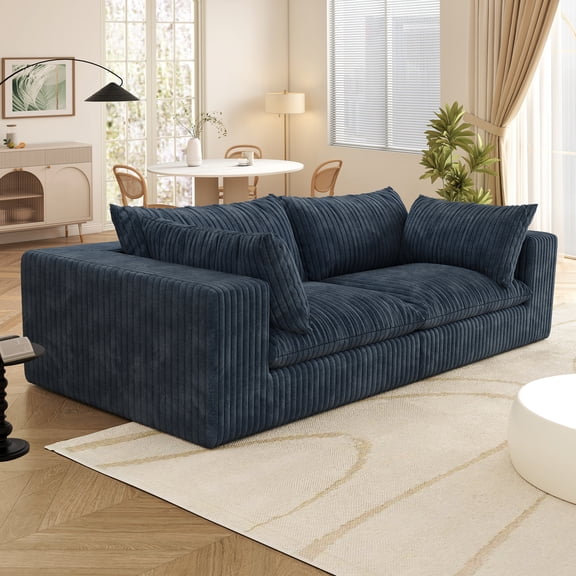 Muumblus 78" Oversized Boneless Loveseat Sofa, No Assembly Deep Seat Plush Corduroy Cloud Couch, Sleeper Sofa for Living Room, Blue