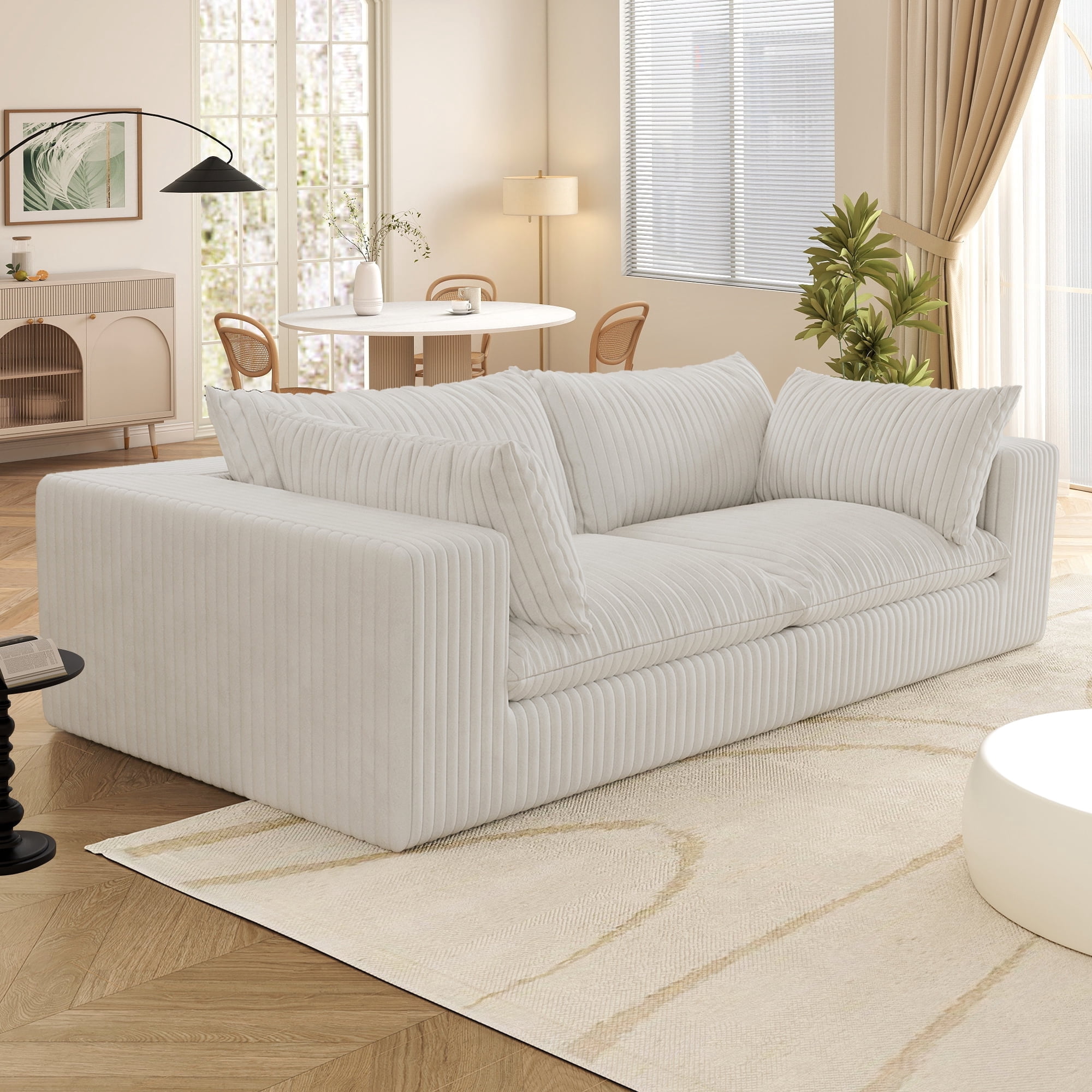 Muumblus 78" Oversized Boneless Loveseat Sofa, No Assembly Deep Seat Plush Corduroy Cloud Couch, Sleeper Sofa for Living Room, White