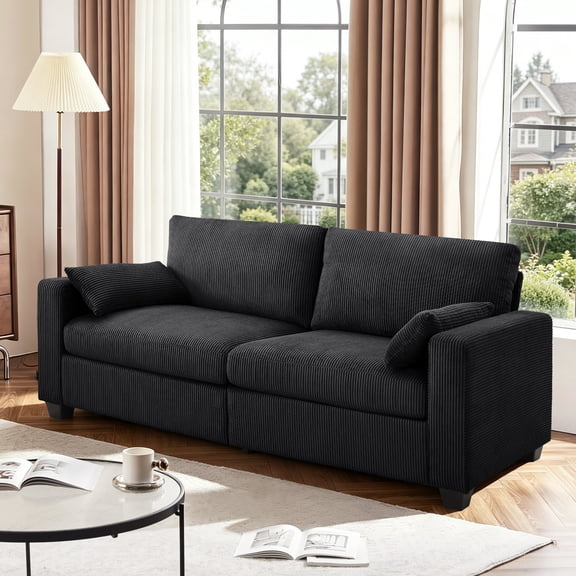 Muumblus 79" Living Room Sofa, Cozy Oversized Loveseat Sofa, Removable Covers, Black Corduroy