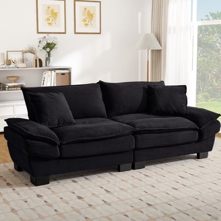 Muumblus 80"L Corduroy Loveseat, Upholstered Sleeper Sofa for Living Room, 2-Seater Plush Deep Seat Sofa, Black