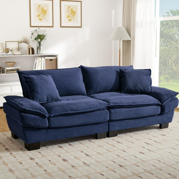 Muumblus 80"L Corduroy Loveseat, Upholstered Sleeper Sofa for Living Room, 2-Seater Plush Deep Seat Sofa, Blue