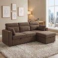 thumbnail image 1 of Muumblus 82" Convertible Sectional Sofa Bed with Cup Holders, Storage Chaise, L-Shaped Sofa Sleeper Couch Bed for Living Room, Brown Polyester, 1 of 6