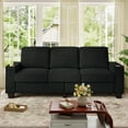 thumbnail image 1 of Muumblus 83.5" Living Room Sofa with Cup Holders, Cozy Plush Upholstered Couch, Corduroy Sofa 3-Seater, Black, 1 of 12