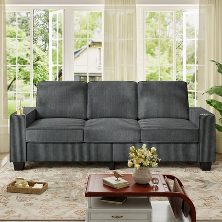 Muumblus 83.5" Living Room Sofa with Cup Holders, Cozy Plush Upholstered Couch, Corduroy Sofa 3-Seater, Gray