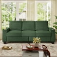 thumbnail image 1 of Muumblus 83.5" Living Room Sofa with Cup Holders, Cozy Plush Upholstered Couch, Corduroy Sofa 3-Seater, Green, 1 of 12